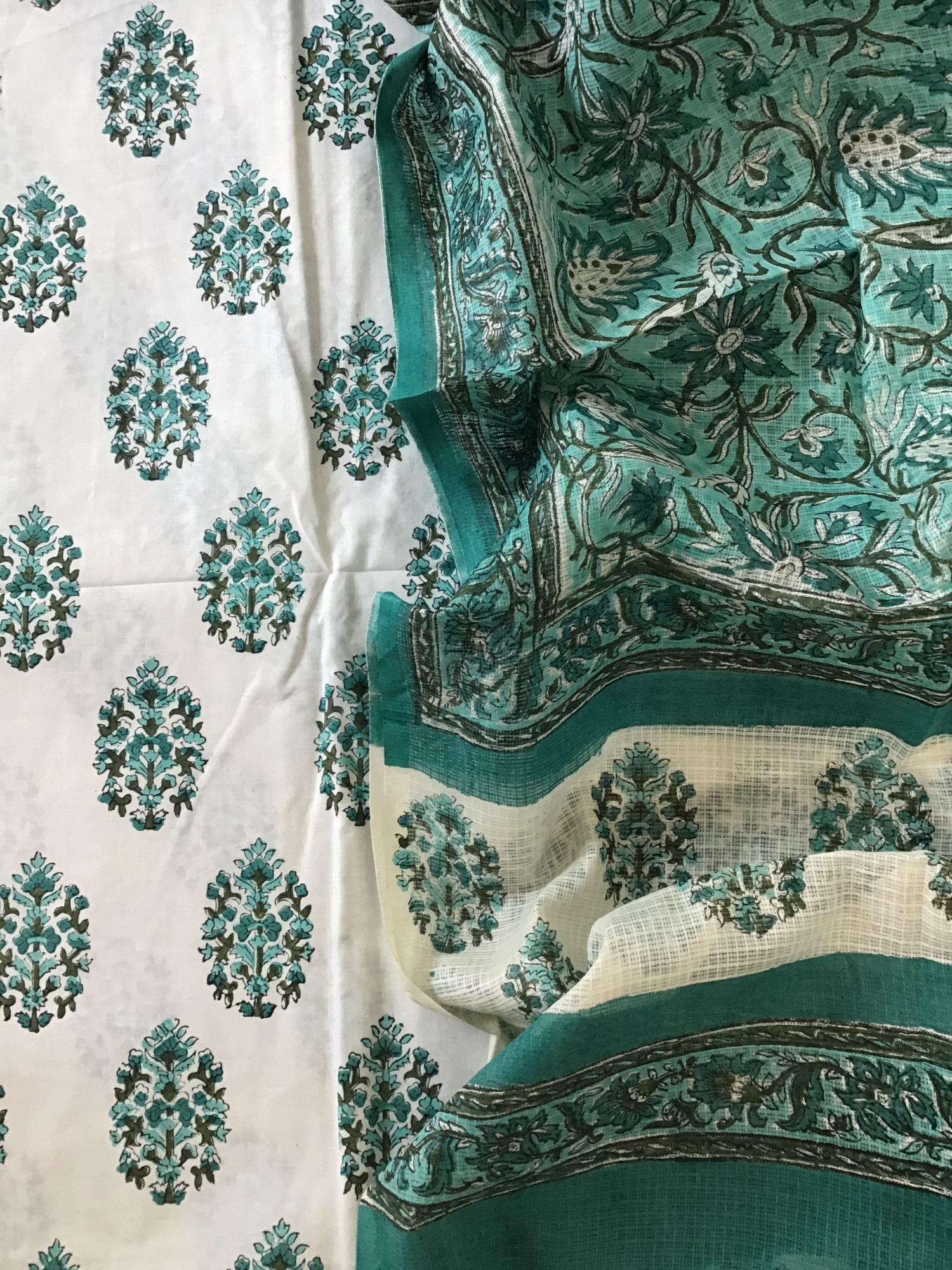 Pure Cotton Printed Suit - White