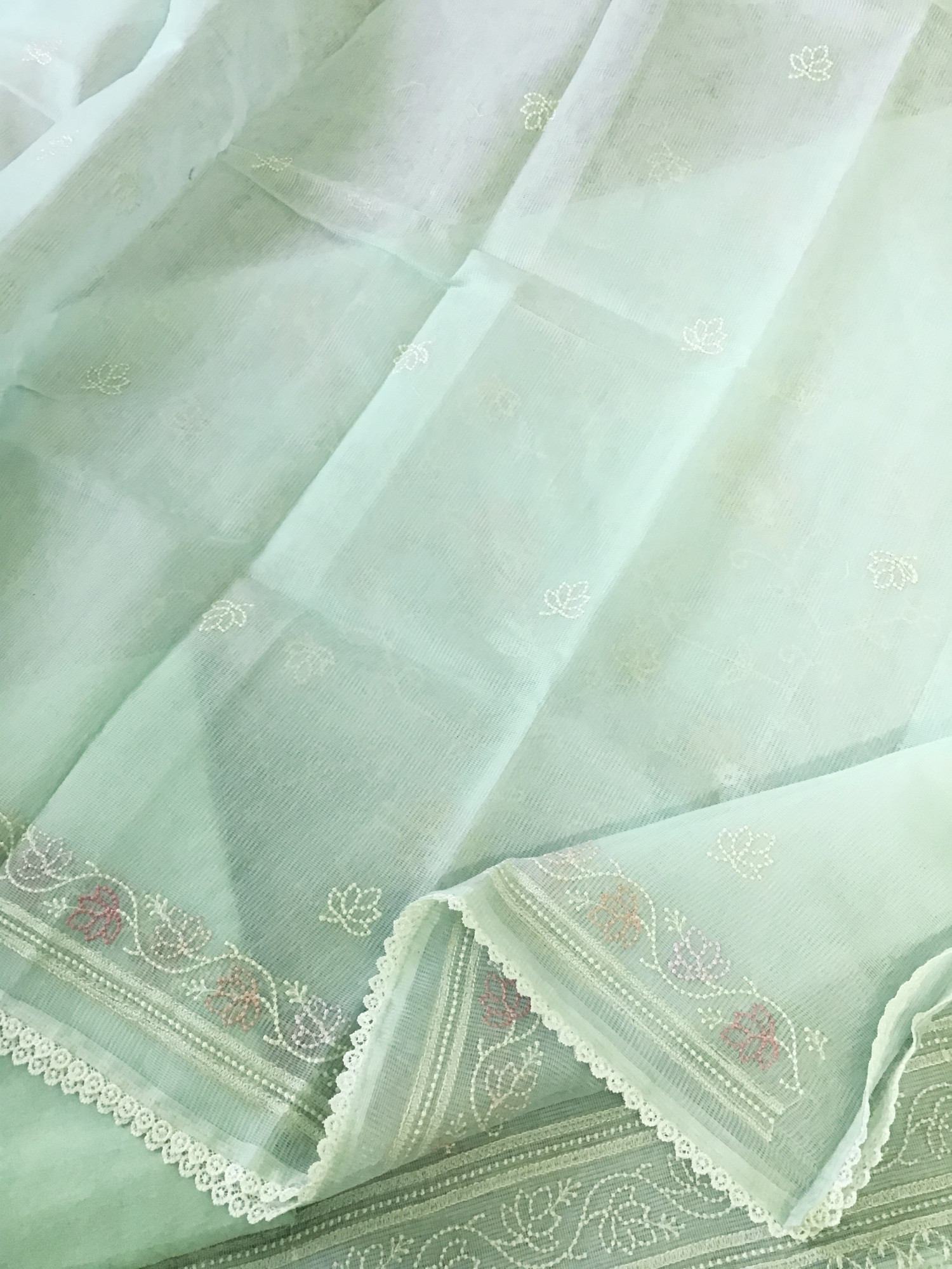 Soft Fine Supernet Embroidered Suit - Sea Green