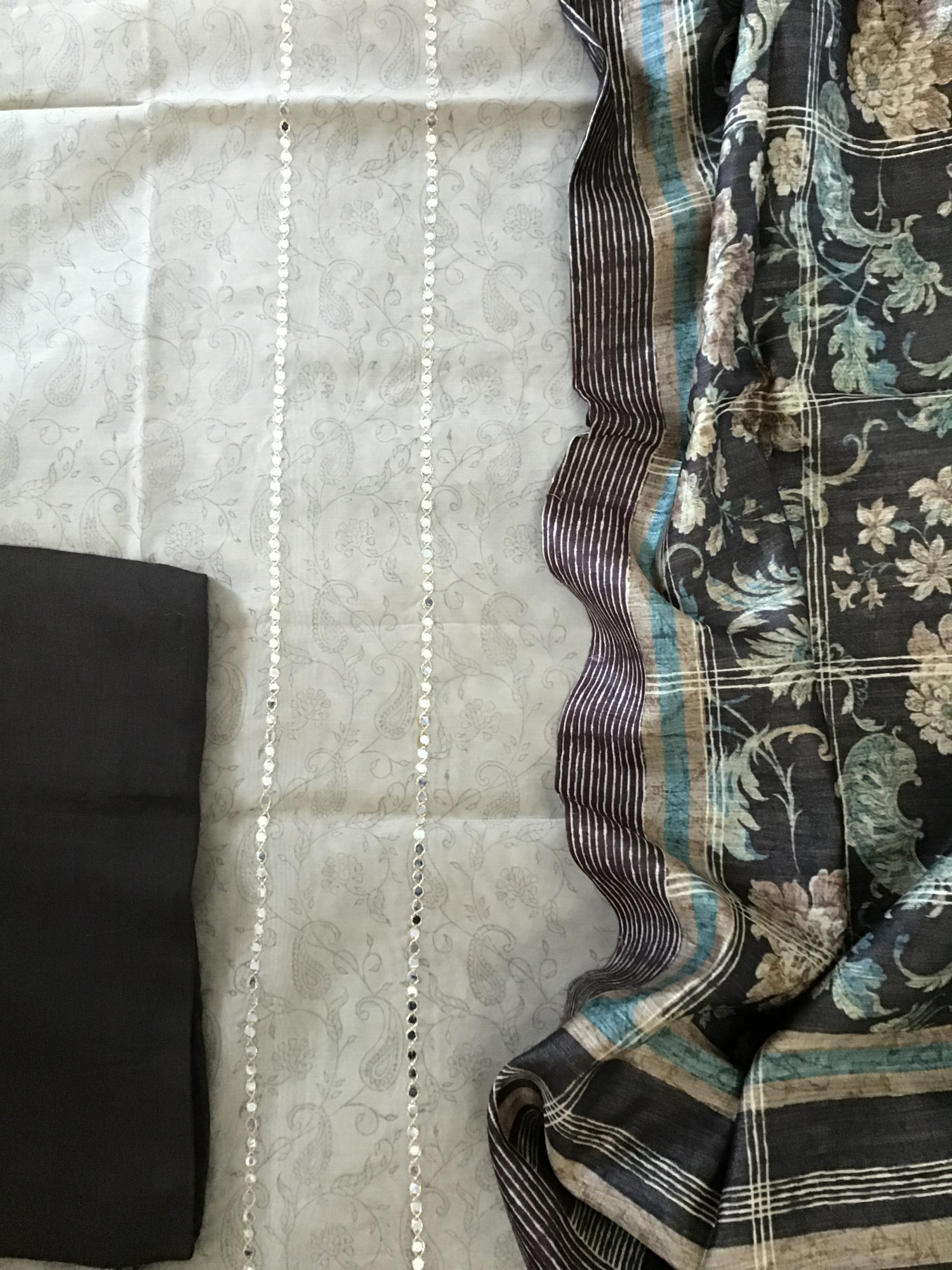 Soft Chanderi Printed Embroidered Suit - Beige