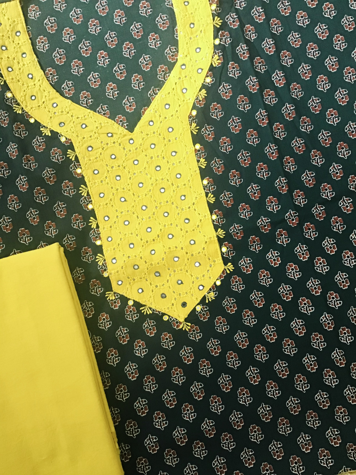 Pure Cotton Printed Embroidered Suit - Green