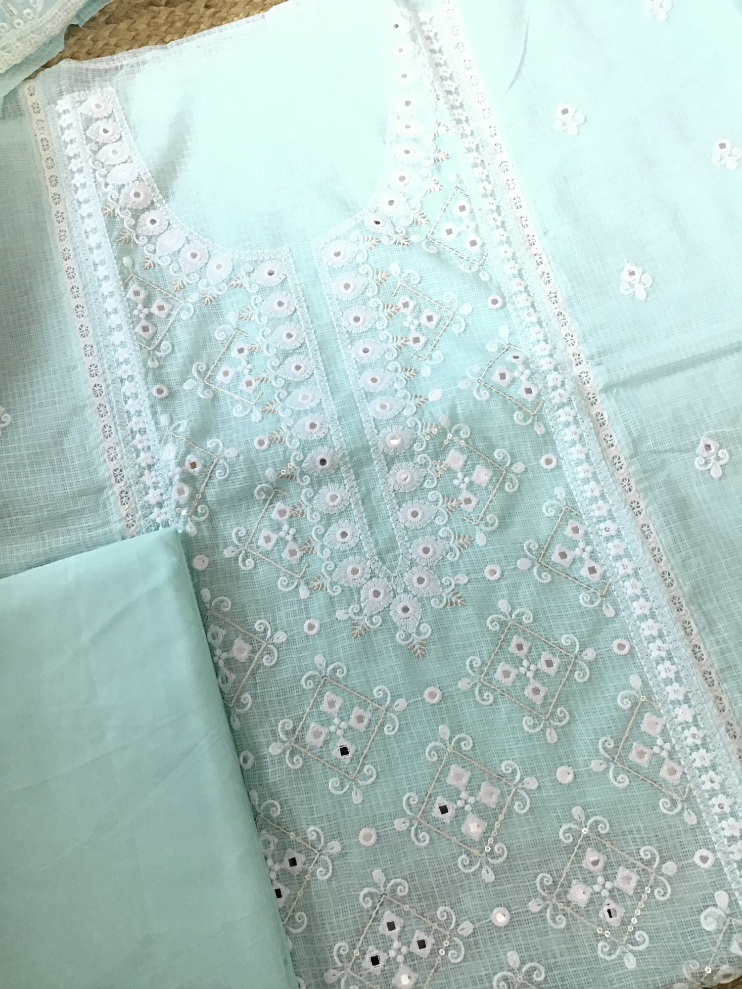 Soft Kota Silk Embroidered Suit - Blue