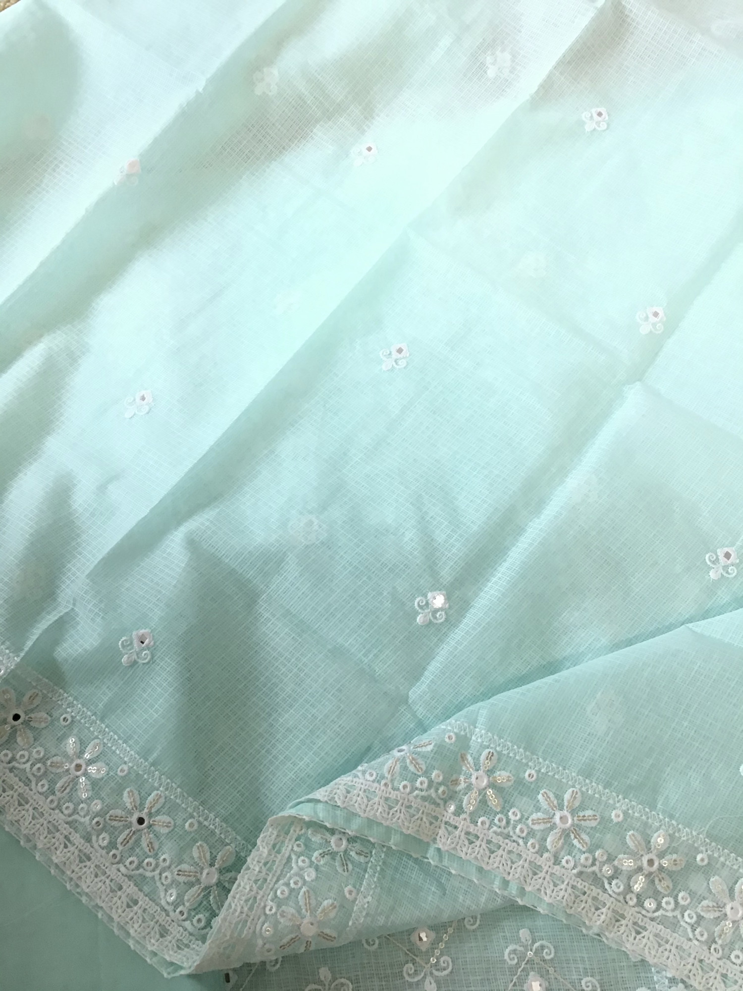 Soft Kota Silk Embroidered Suit - Blue