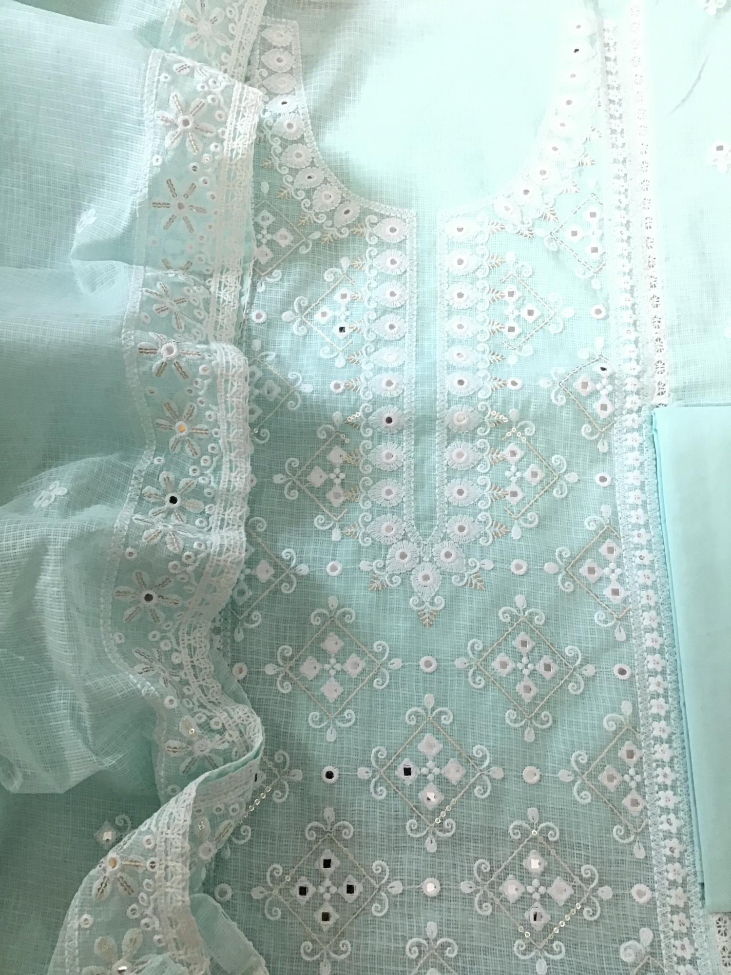 Soft Kota Silk Embroidered Suit - Blue