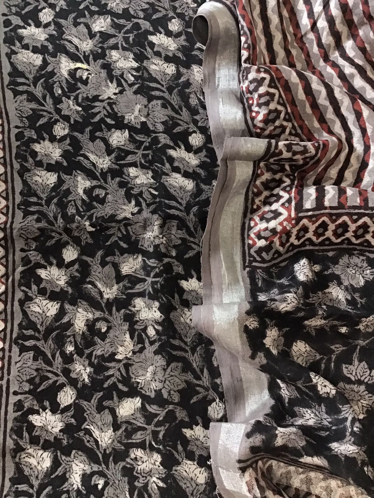 Pure Linen Jute Cotton Printed Suit - Black