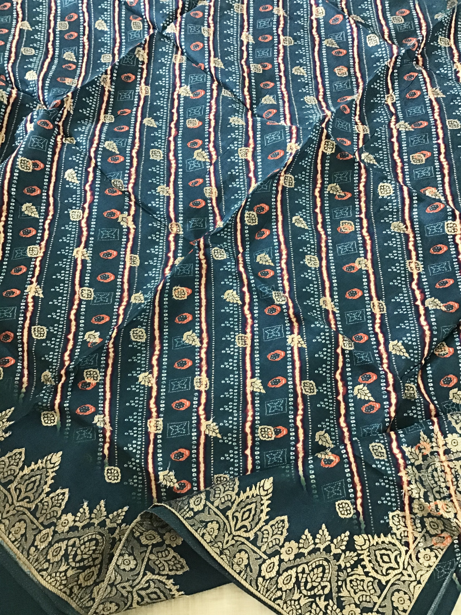 Soft Slub Chanderi Printed Embroidered Suit - Beige