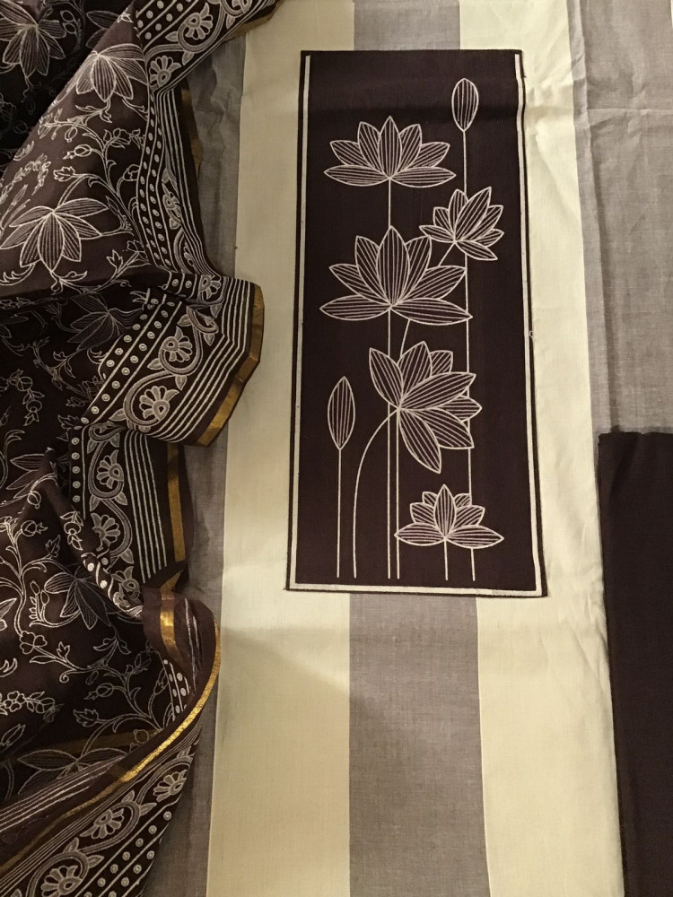 Image of Pure Handloom Cotton Printed Suit - Brown