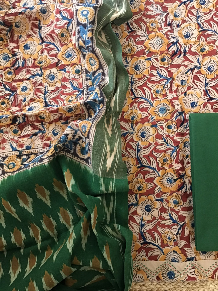 Image of Pure Cotton Printed Embroidered Suit -Maroon