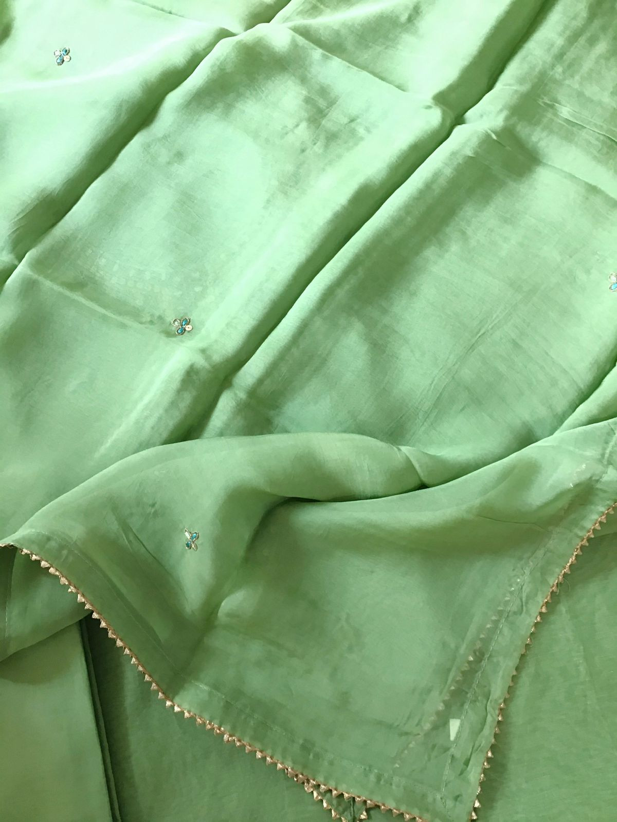 Soft Chanderi Embroidered Suit - Green