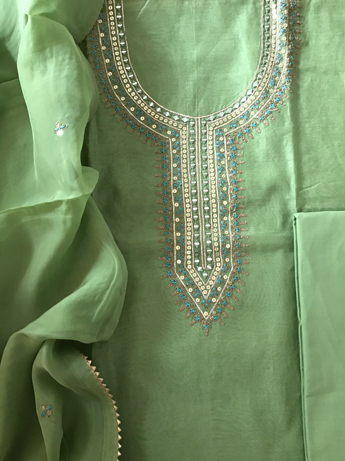 Soft Chanderi Embroidered Suit - Green