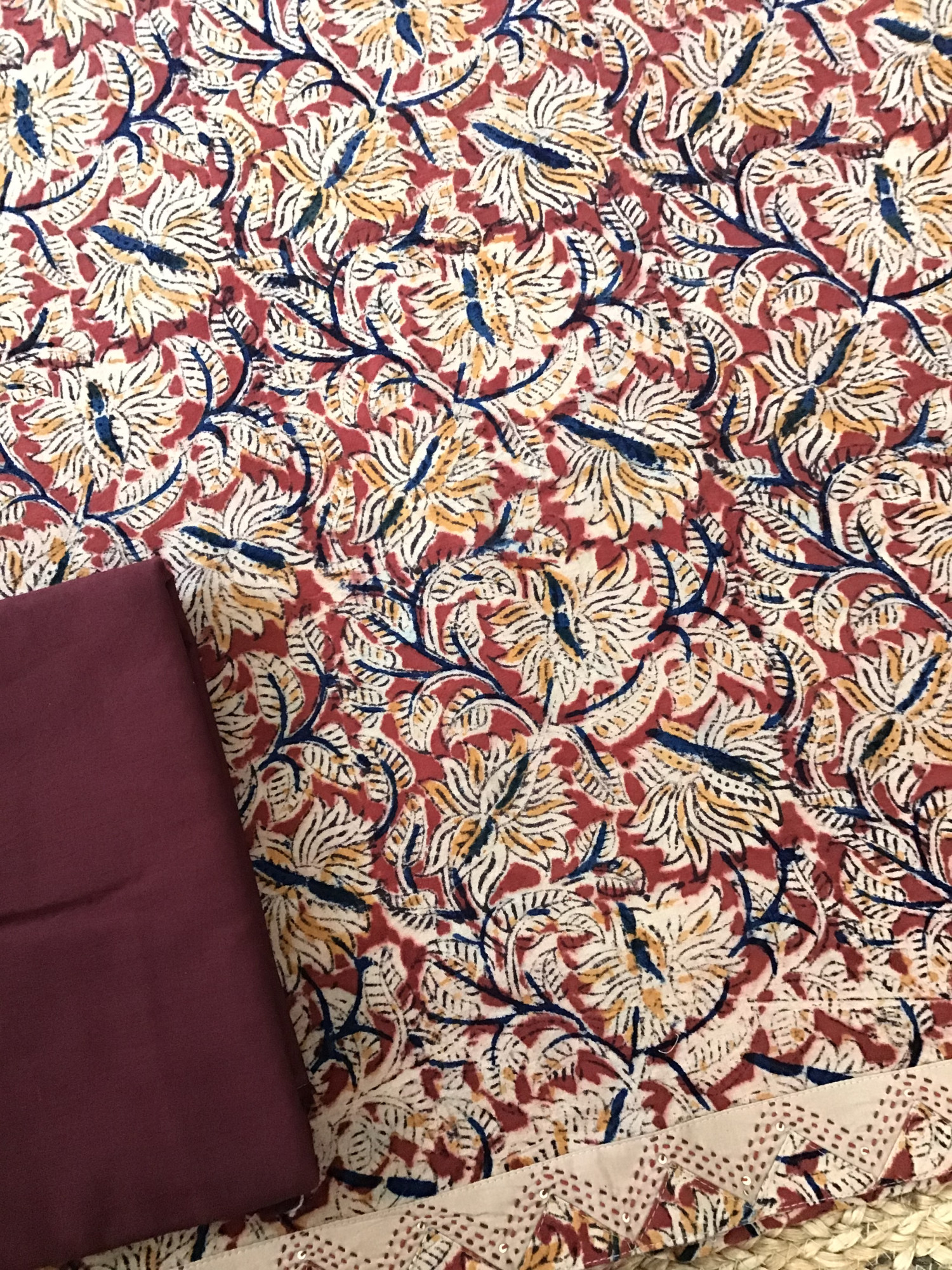 Pure Cotton Printed Embroidered Suit -Maroon