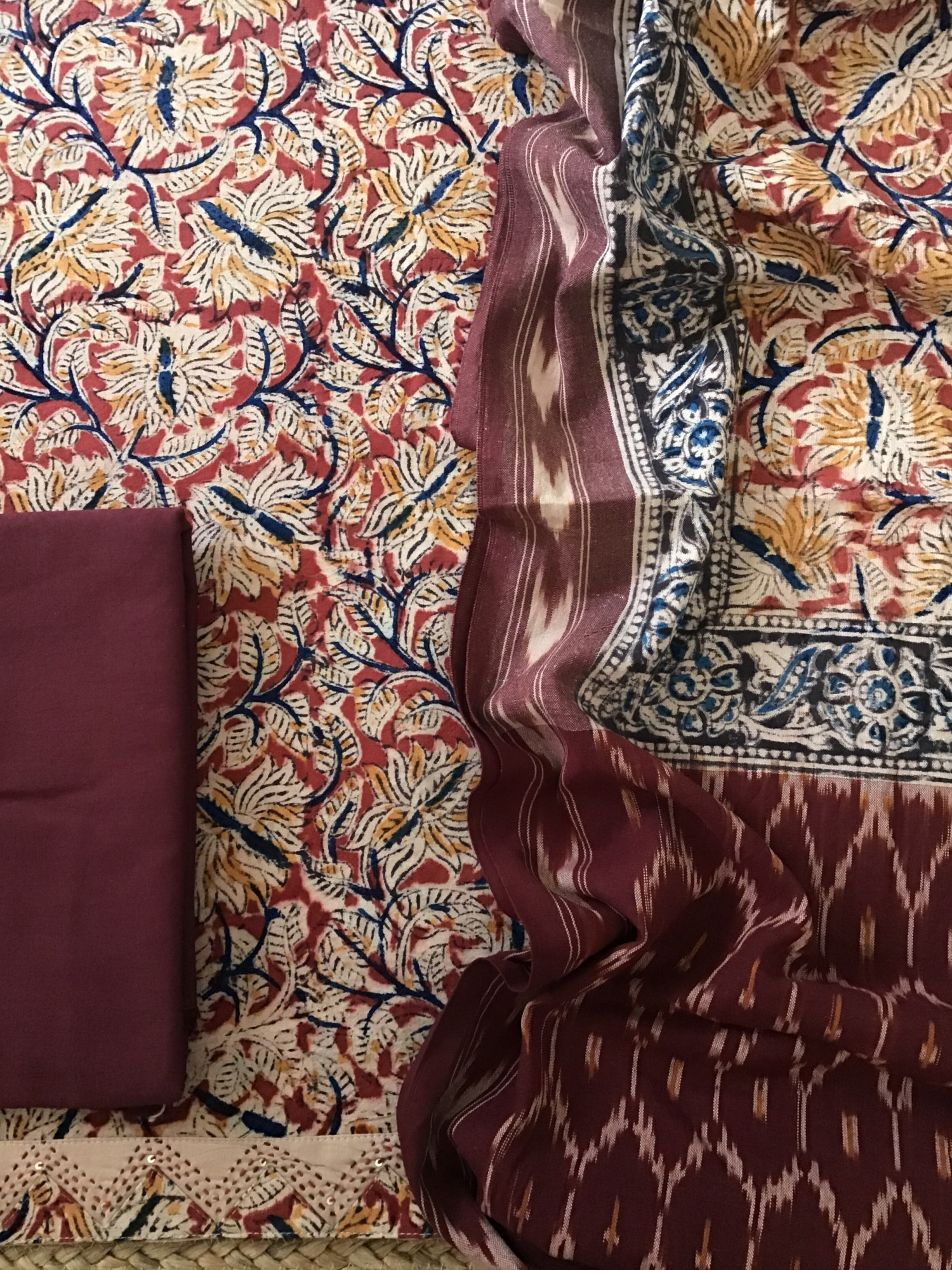 Pure Cotton Printed Embroidered Suit -Maroon