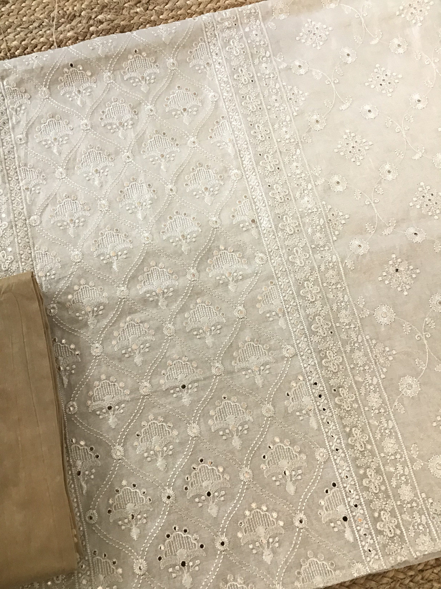 Soft Tissue Chanderi Embroidered Suit - Beige