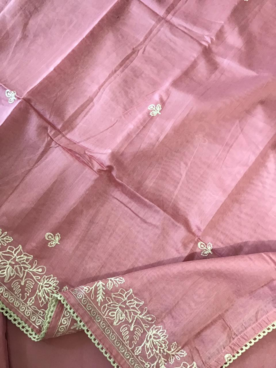 Soft Silk Embroidered Suit - Pink