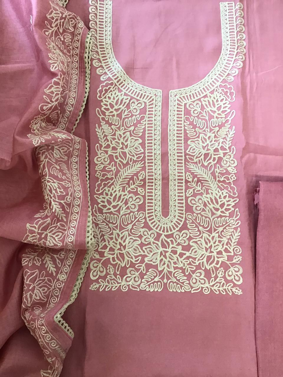 Soft Silk Embroidered Suit - Pink