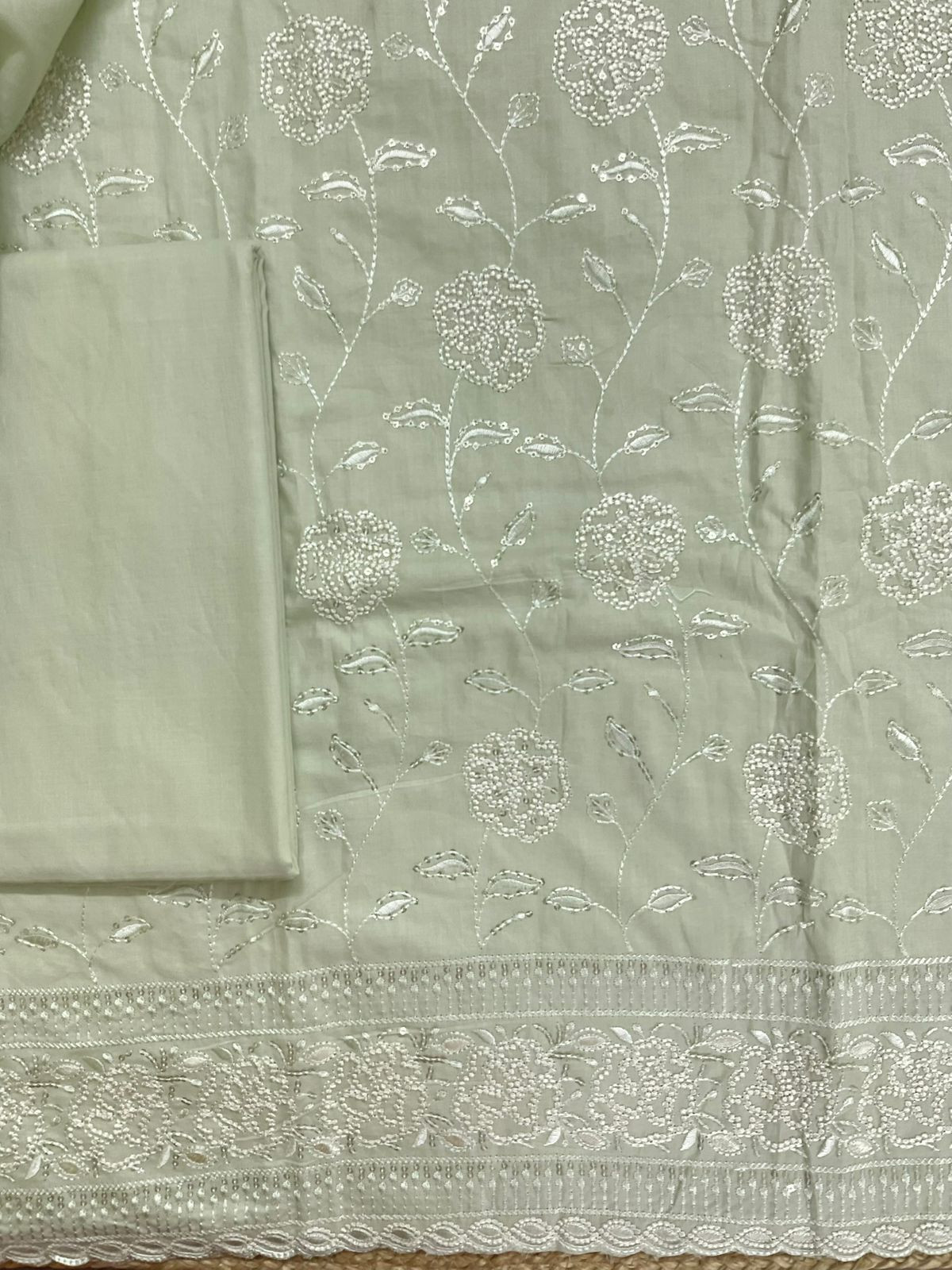 Pure Cotton Embroidered Suit - Green