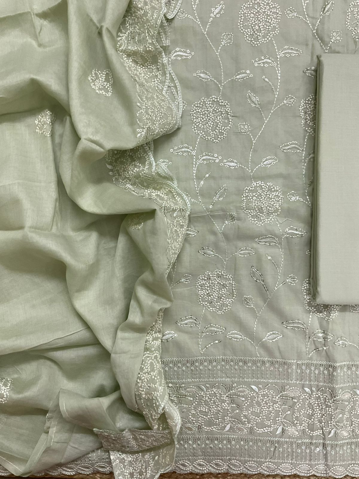 Pure Cotton Embroidered Suit - Green