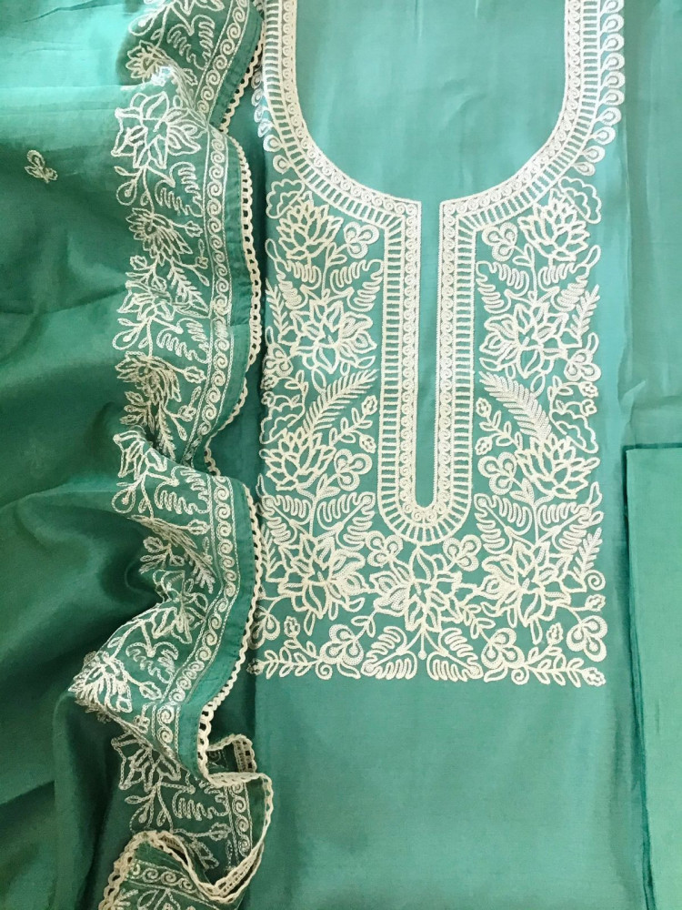 Image of Soft Silk Embroidered Suit - Blue