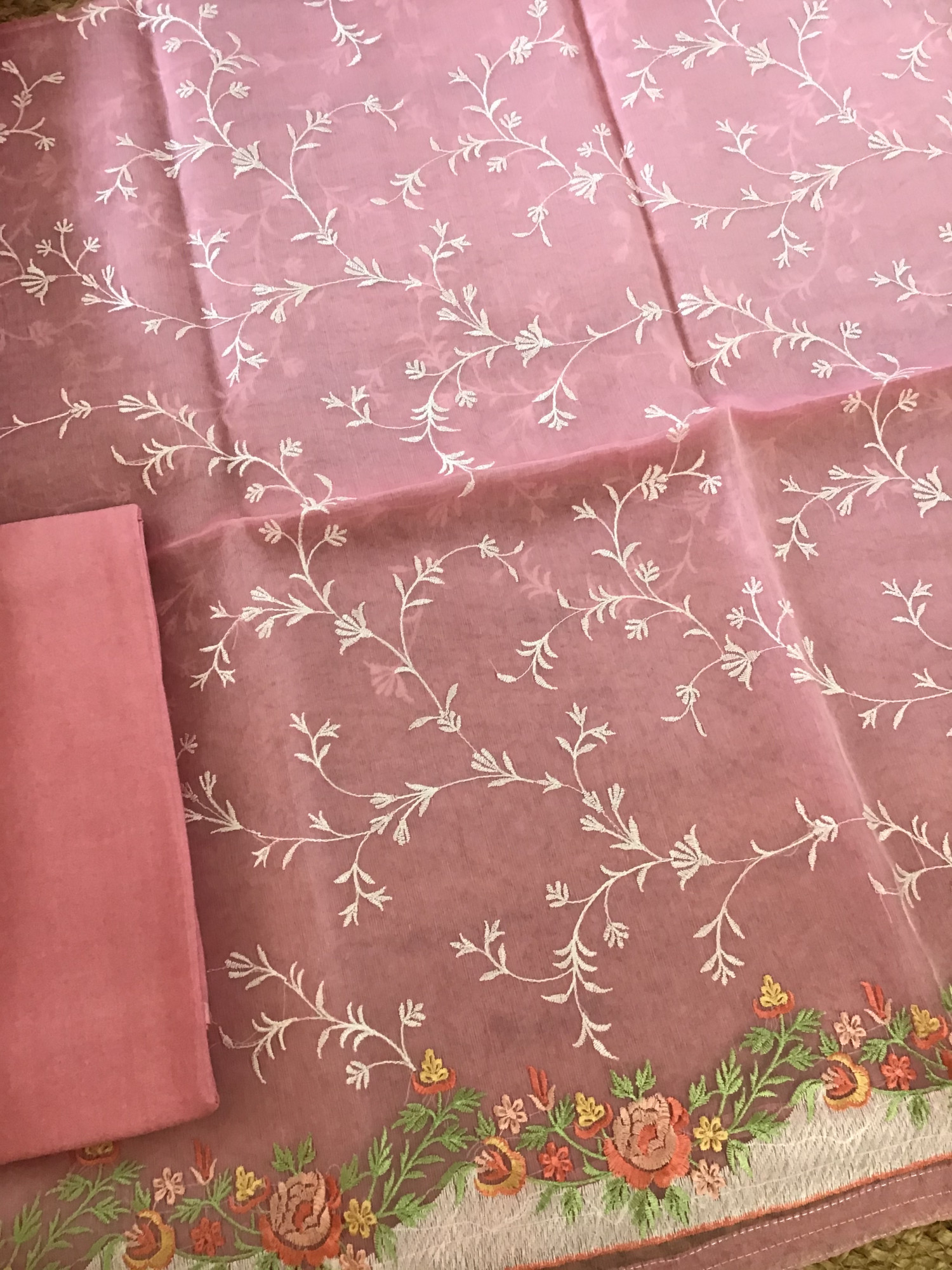 Soft Semi Organza Embroidered Suit - Pink