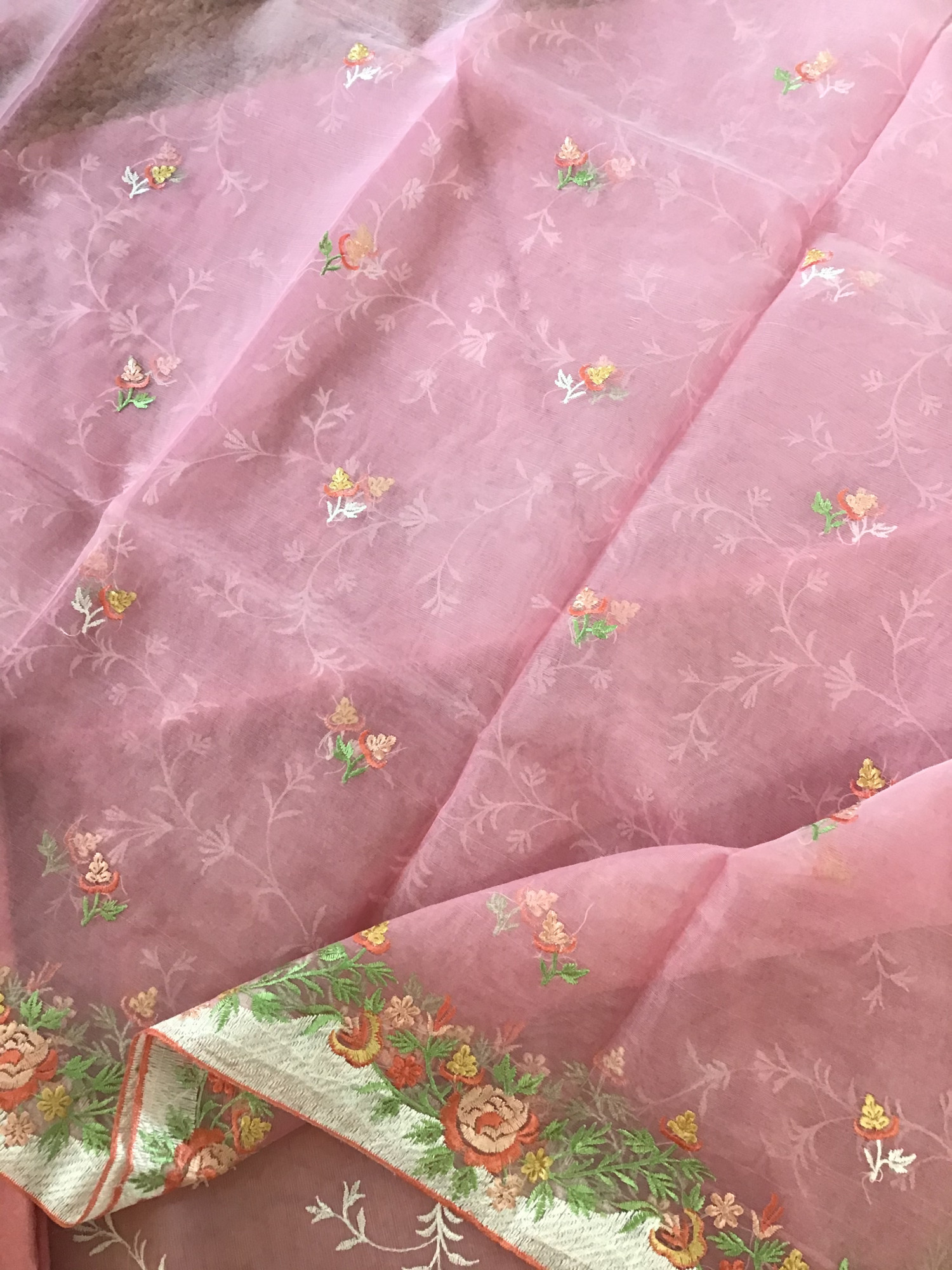 Soft Semi Organza Embroidered Suit - Pink