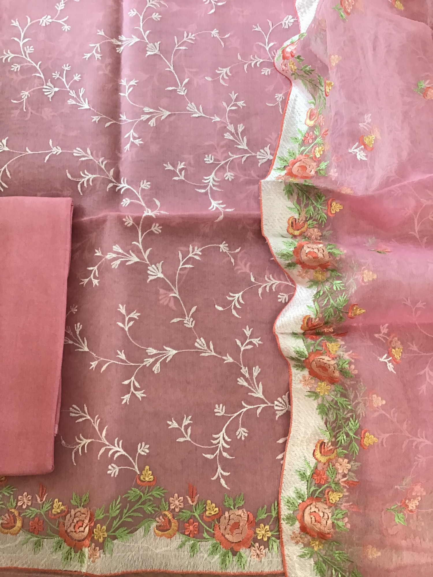 Soft Semi Organza Embroidered Suit - Pink