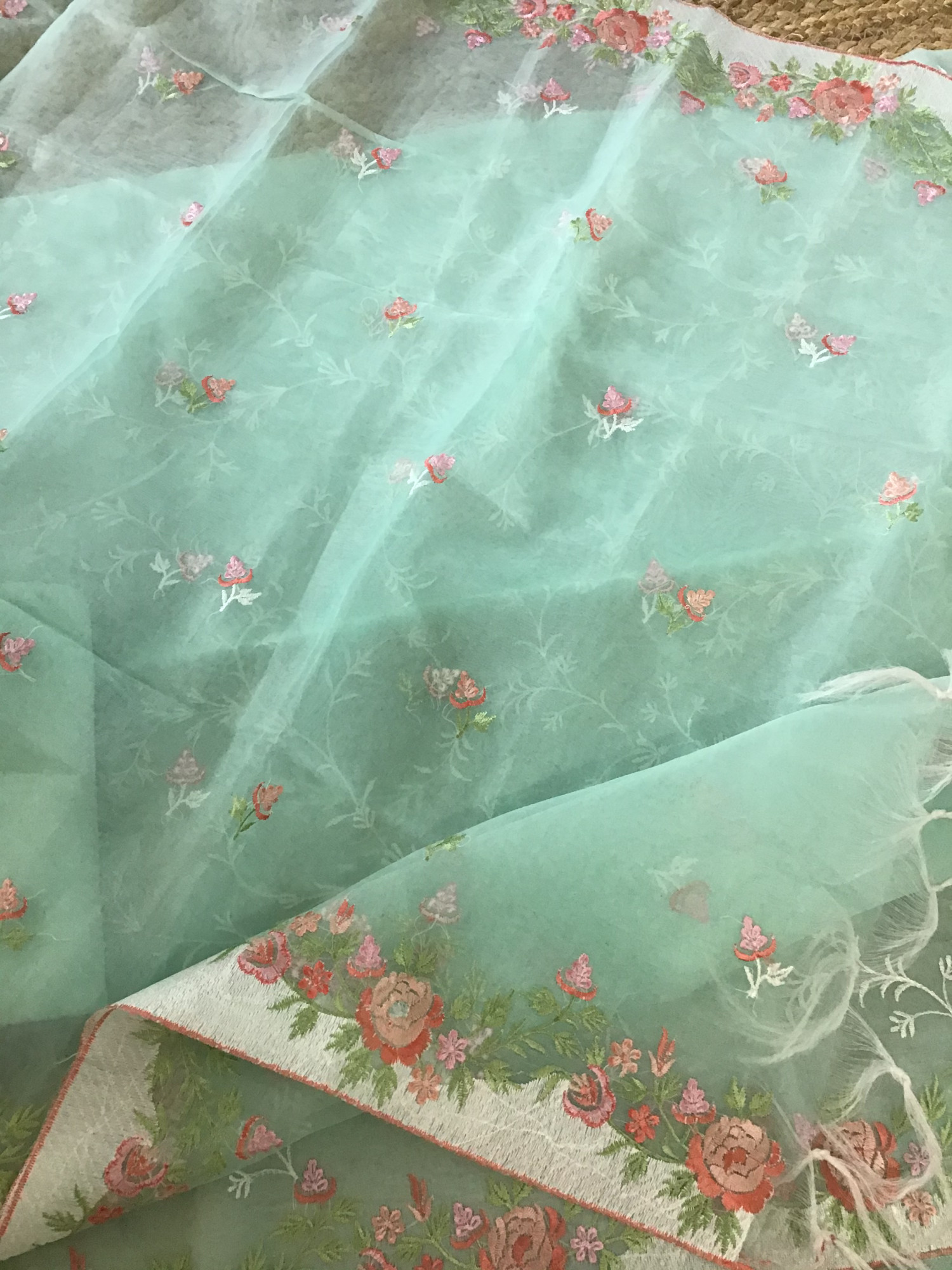 Soft Semi Organza Embroidered Suit - Green