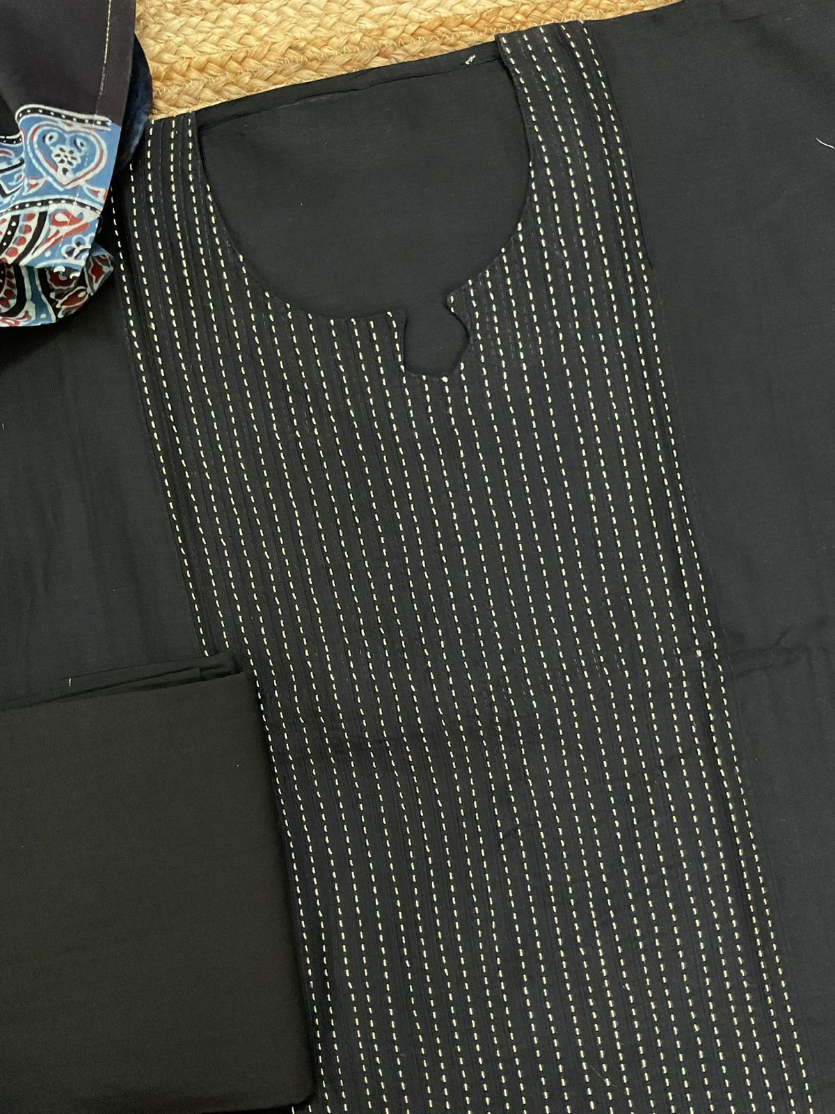 Pure Cotton Silk Printed Embroidered Suit - Black