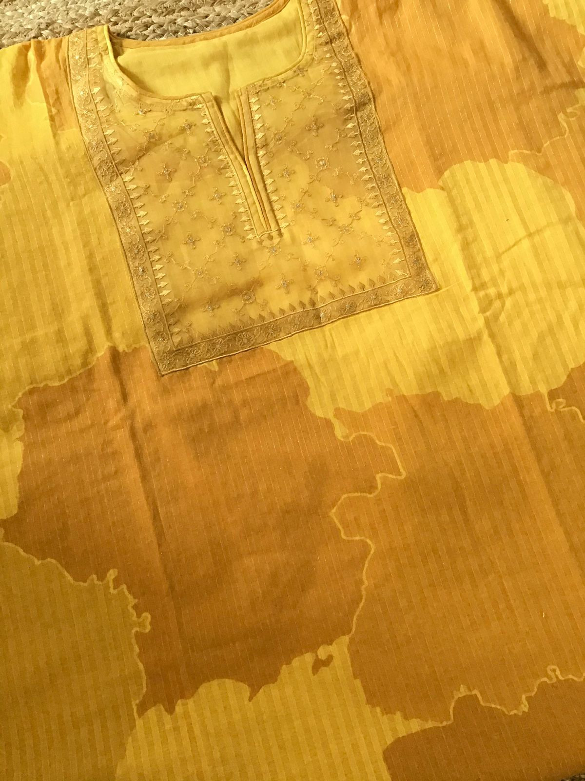 Pure Maheshwari Cotton Self Weaved Printed Embroidered Suit - Yellow