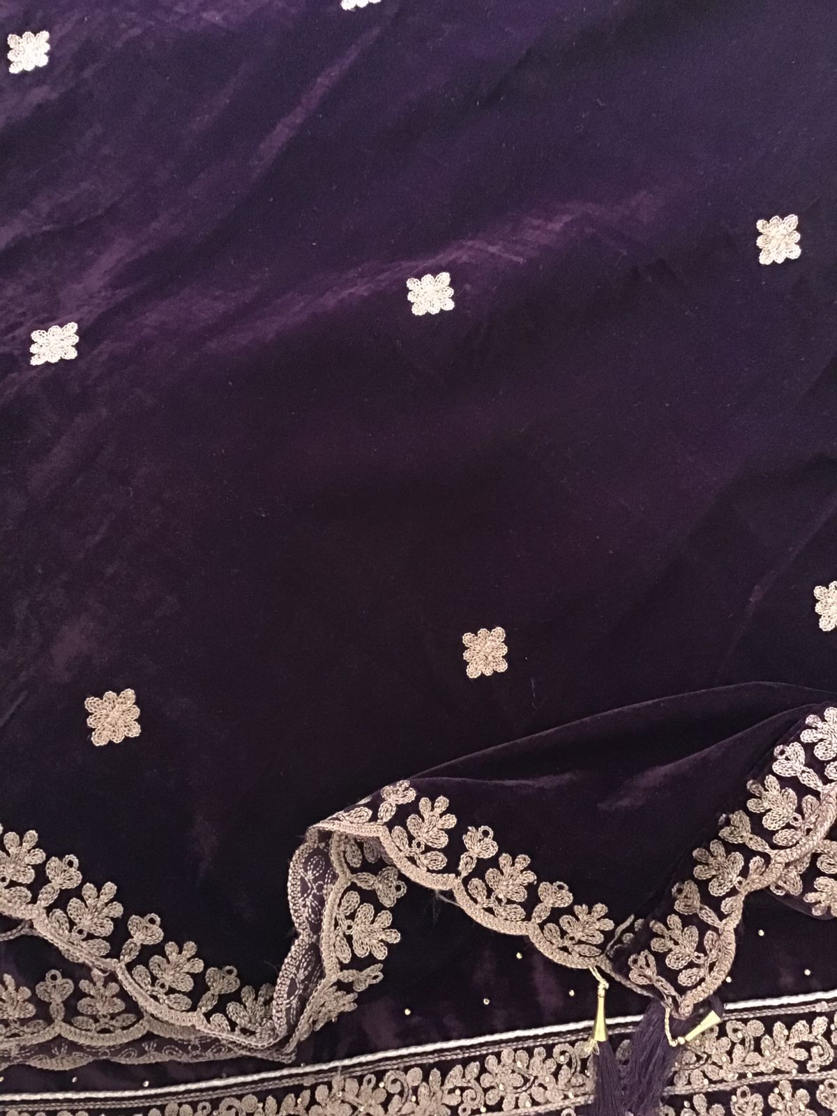 Soft Fine Heavy Velvet Embroidered Suit - Wine