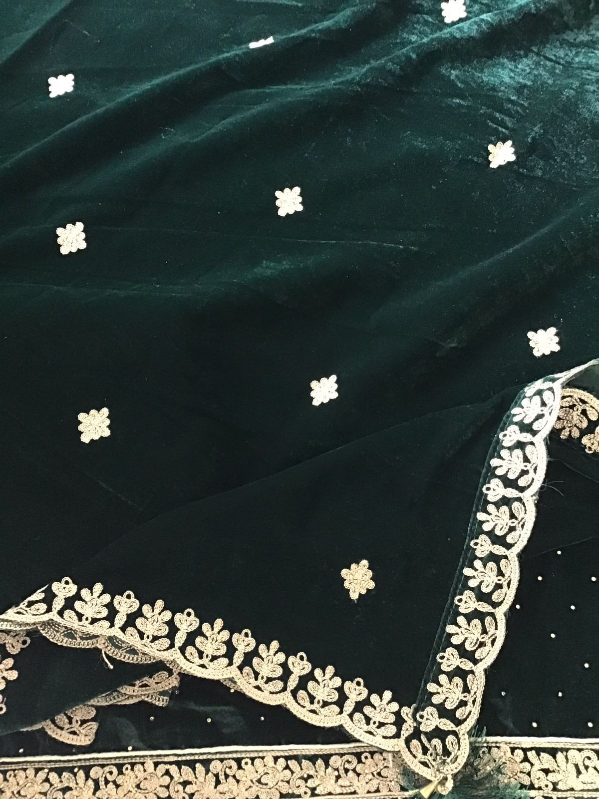 Soft Fine Heavy Velvet Embroidered Suit - Green