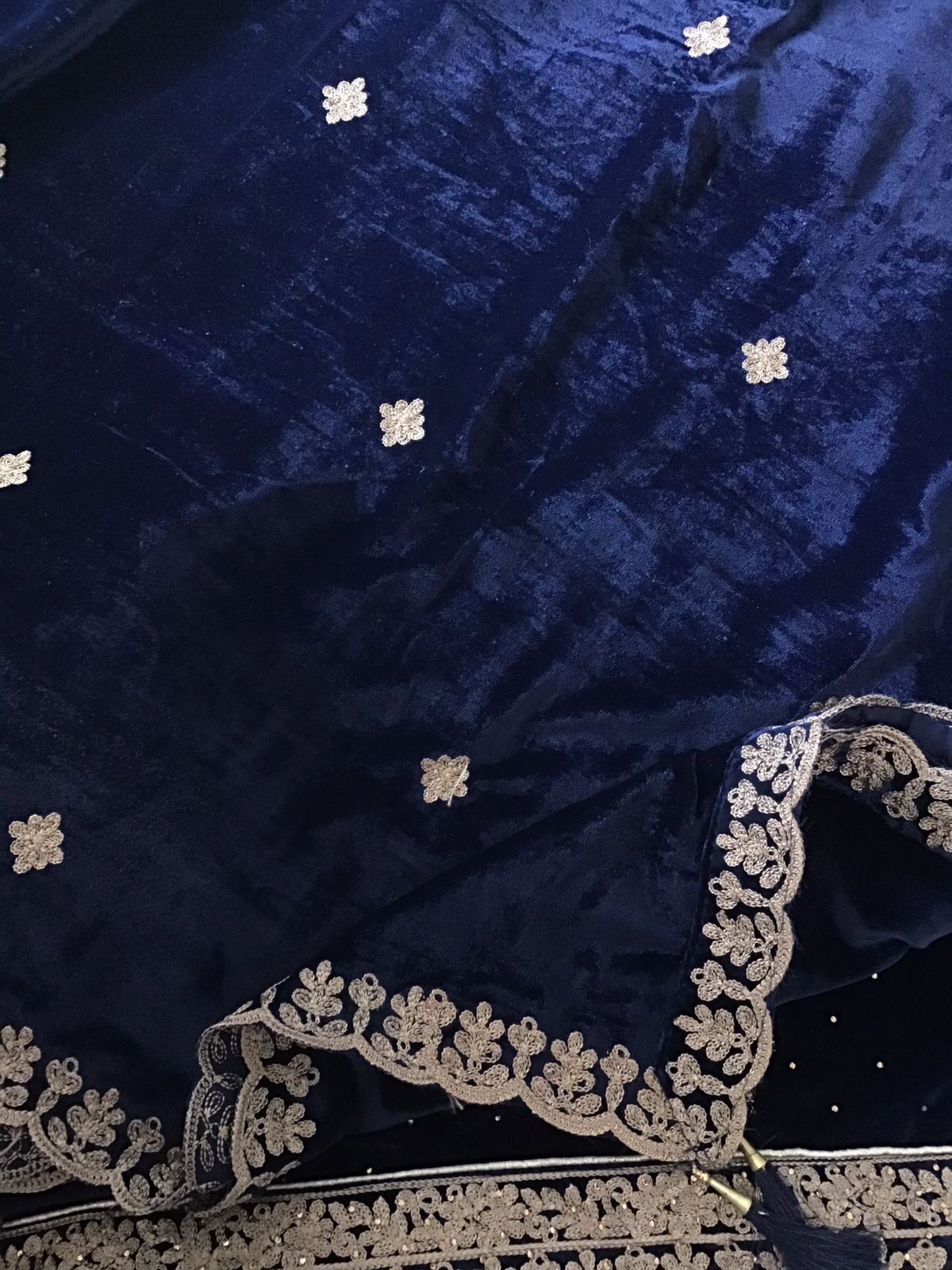 Soft Fine Heavy Velvet Embroidered Suit - Blue