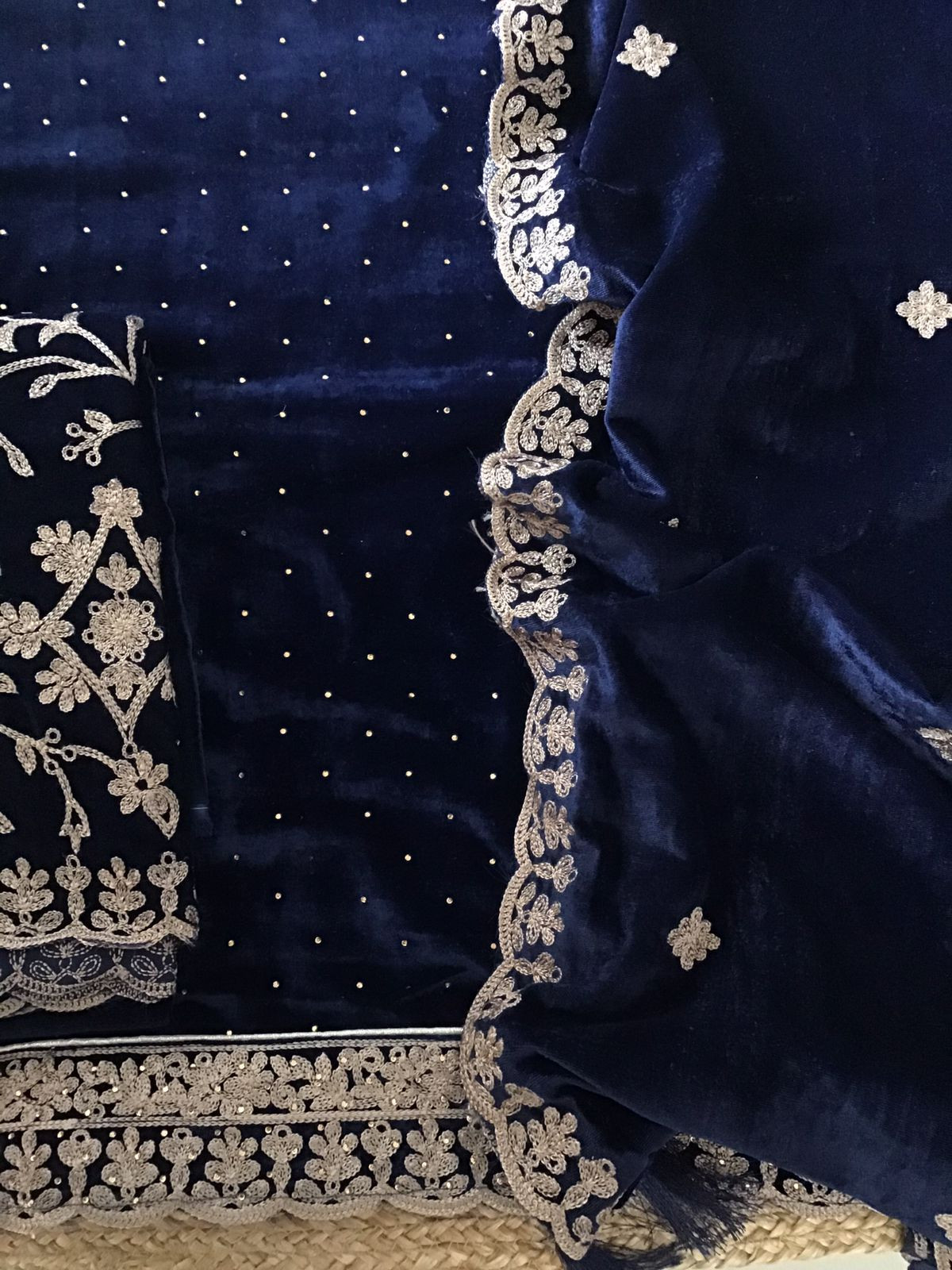 Soft Fine Heavy Velvet Embroidered Suit - Blue