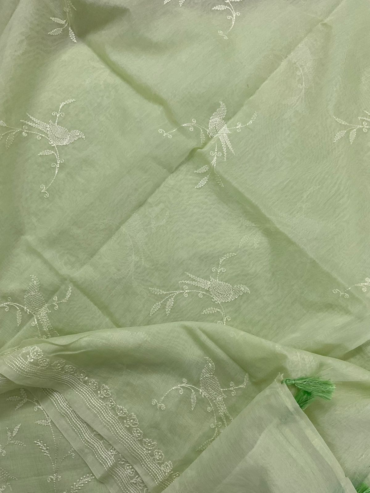 Soft Chanderi Embroidered Suit - Sea Green