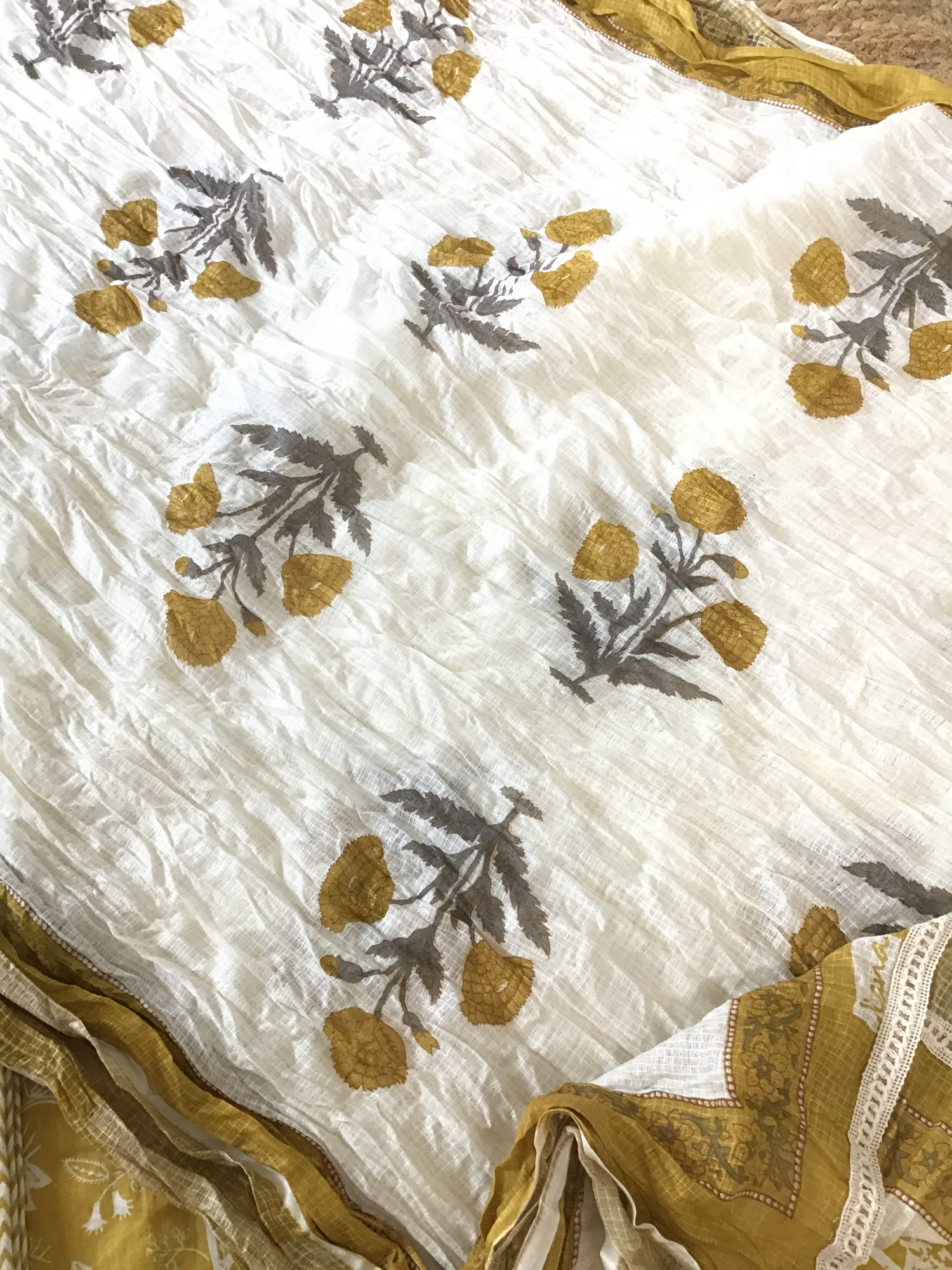 Pure Cotton Printed Embroidered Suit - Yellow