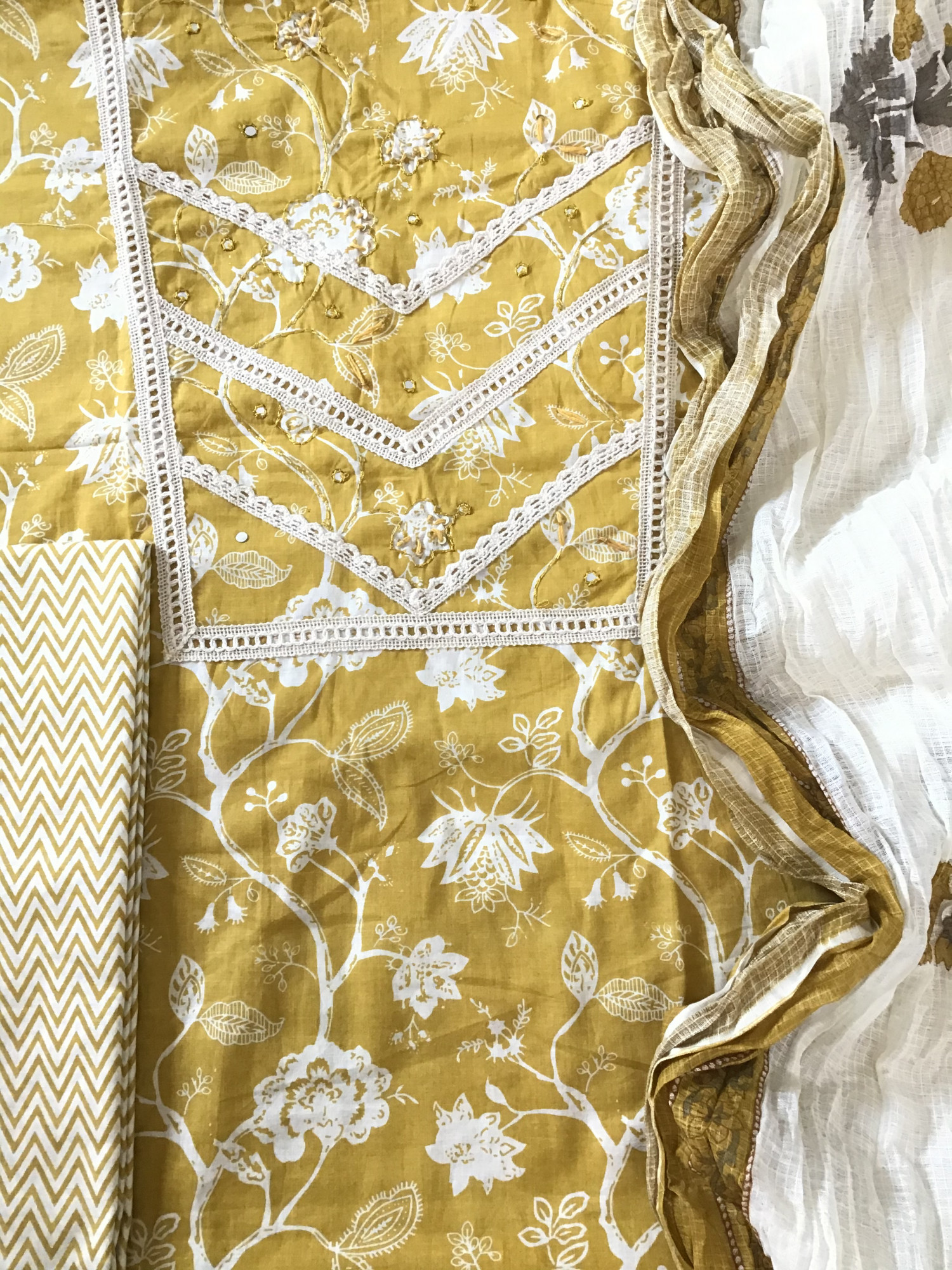 Pure Cotton Printed Embroidered Suit - Yellow