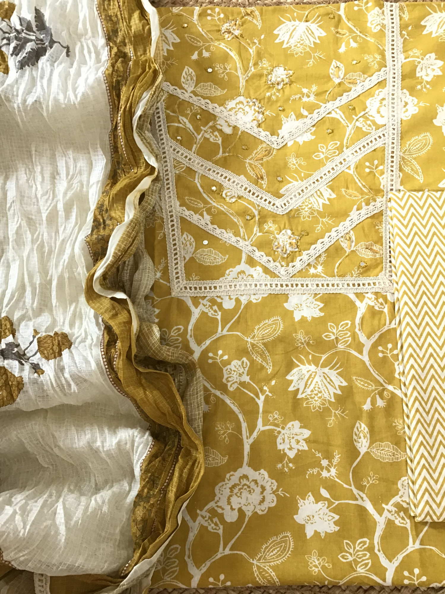 Pure Cotton Printed Embroidered Suit - Yellow