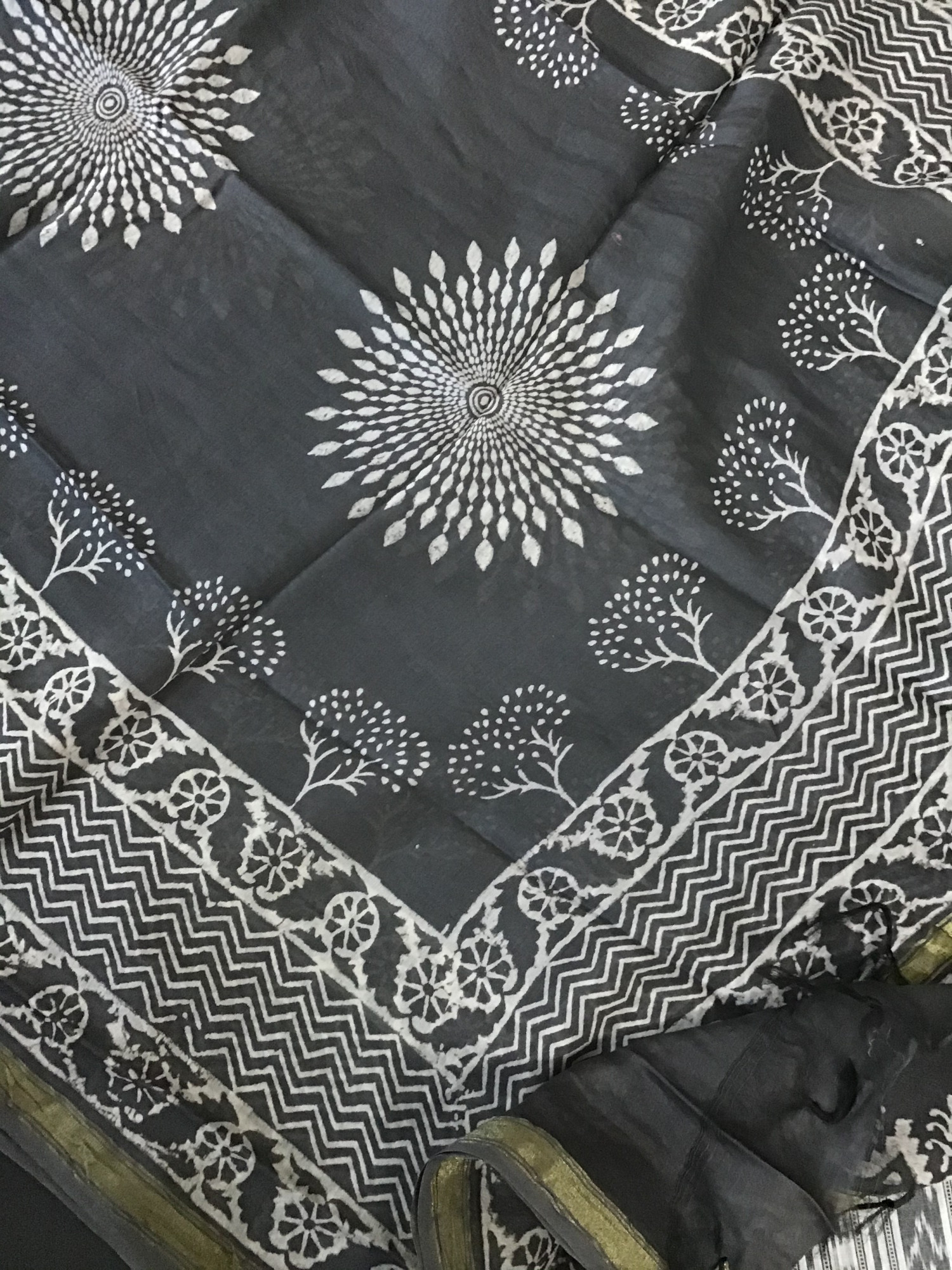 Pure Cotton Printed Suit - Grey