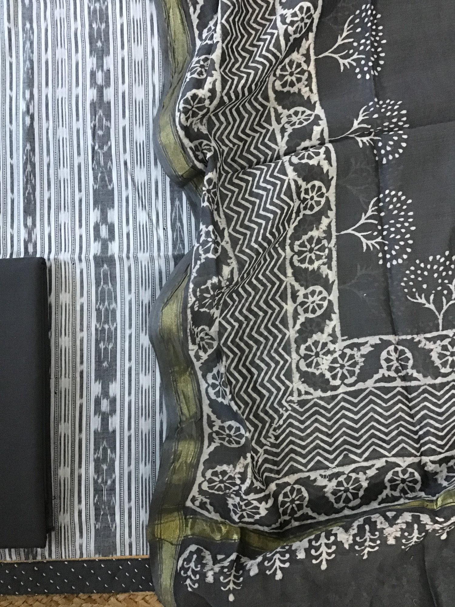 Pure Cotton Printed Suit - Grey