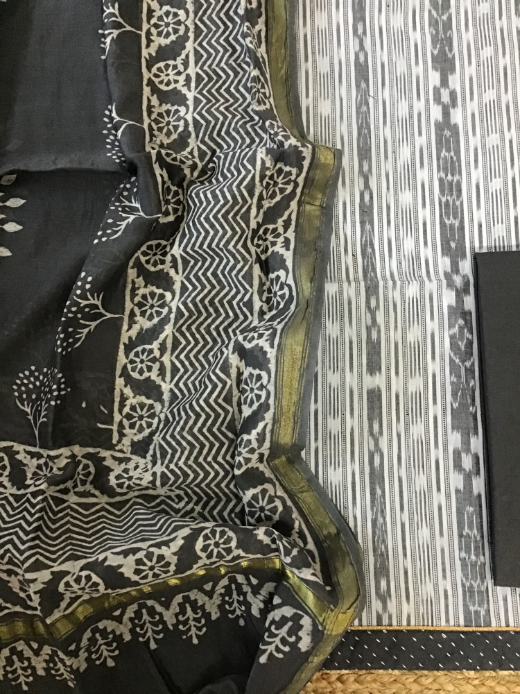 Image of Pure Cotton Printed Suit - Grey