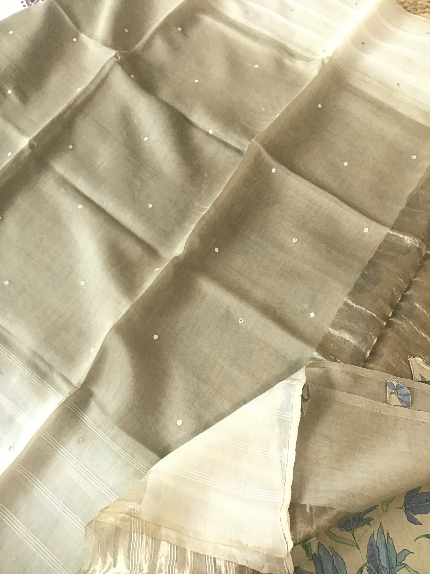 Pure Fine Cotton Printed Embroidered Suit - Beige