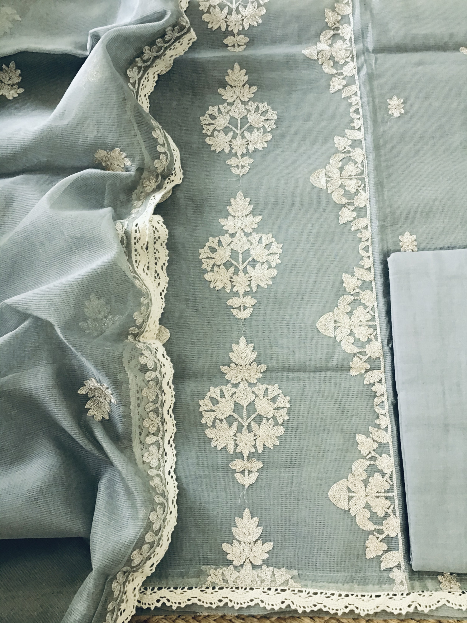 Soft Supernet Embroidered Suit - Grey