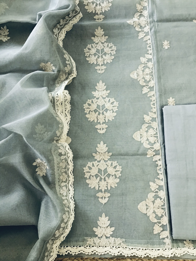 Image of Soft Supernet Embroidered Suit - Grey