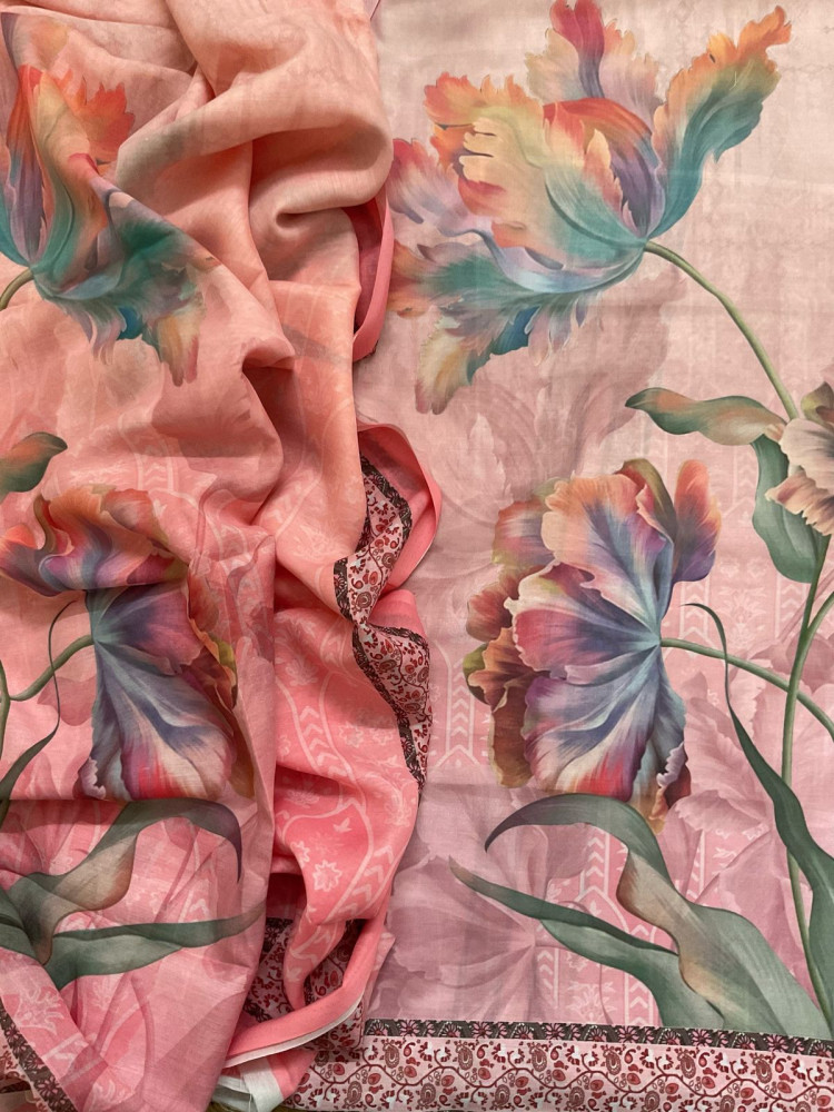 Image of Soft Muslin Printed Suit - Peachish Pink