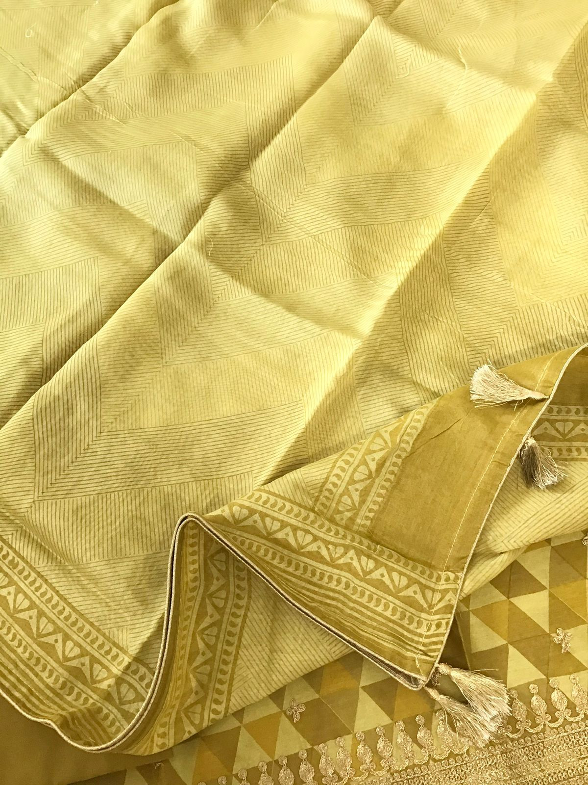 Pure Maheshwari Printed Embroidered Suit - Yellow