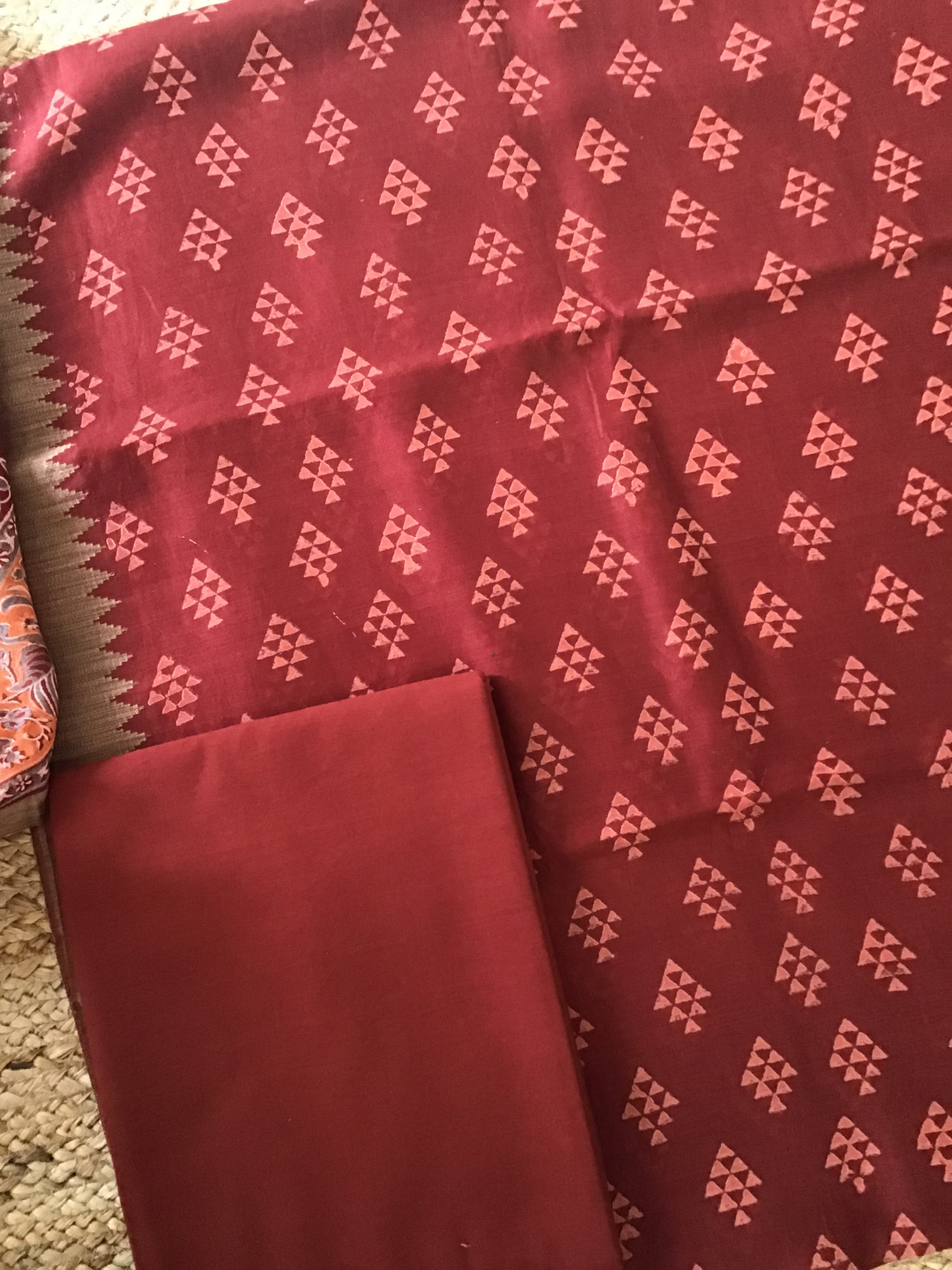 Pure Chanderi Printed Suit - Maroon