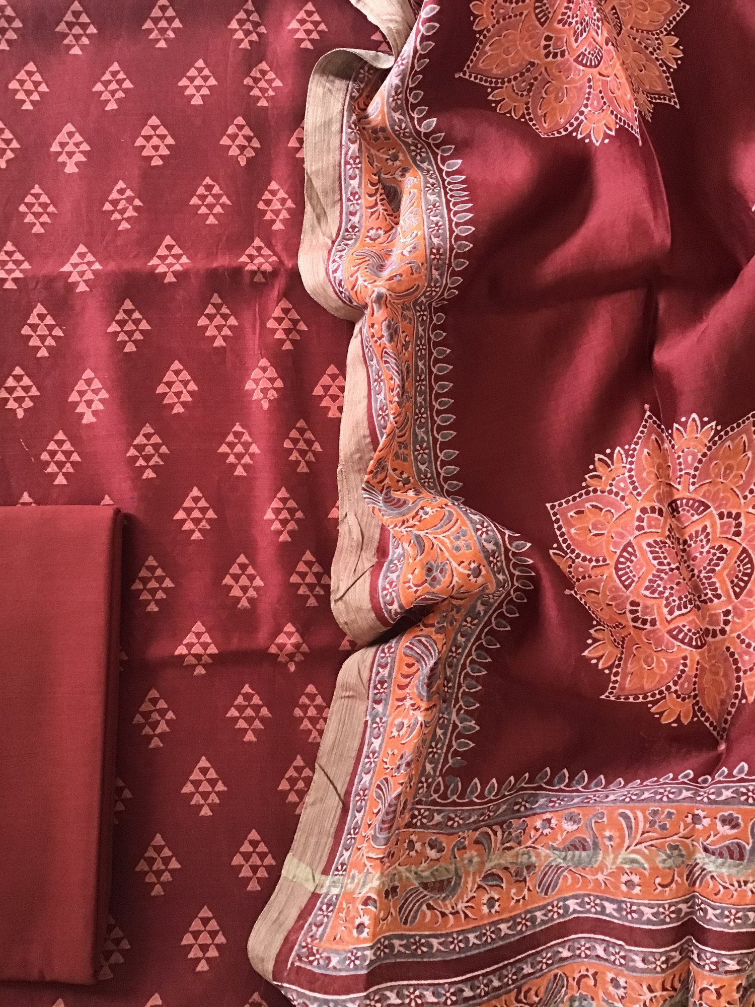 Pure Chanderi Printed Suit - Maroon