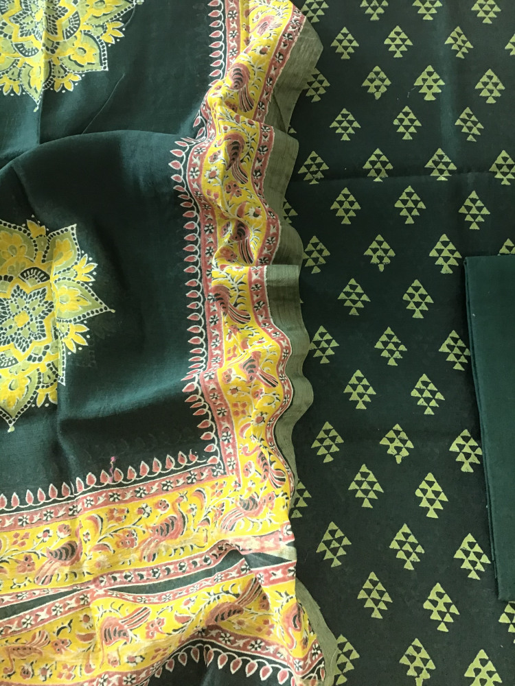 Image of Pure Chanderi Printed Suit - Green
