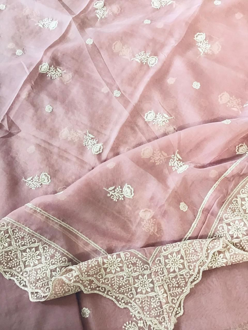 Soft Fine Organza Embroidered Suit - Pink