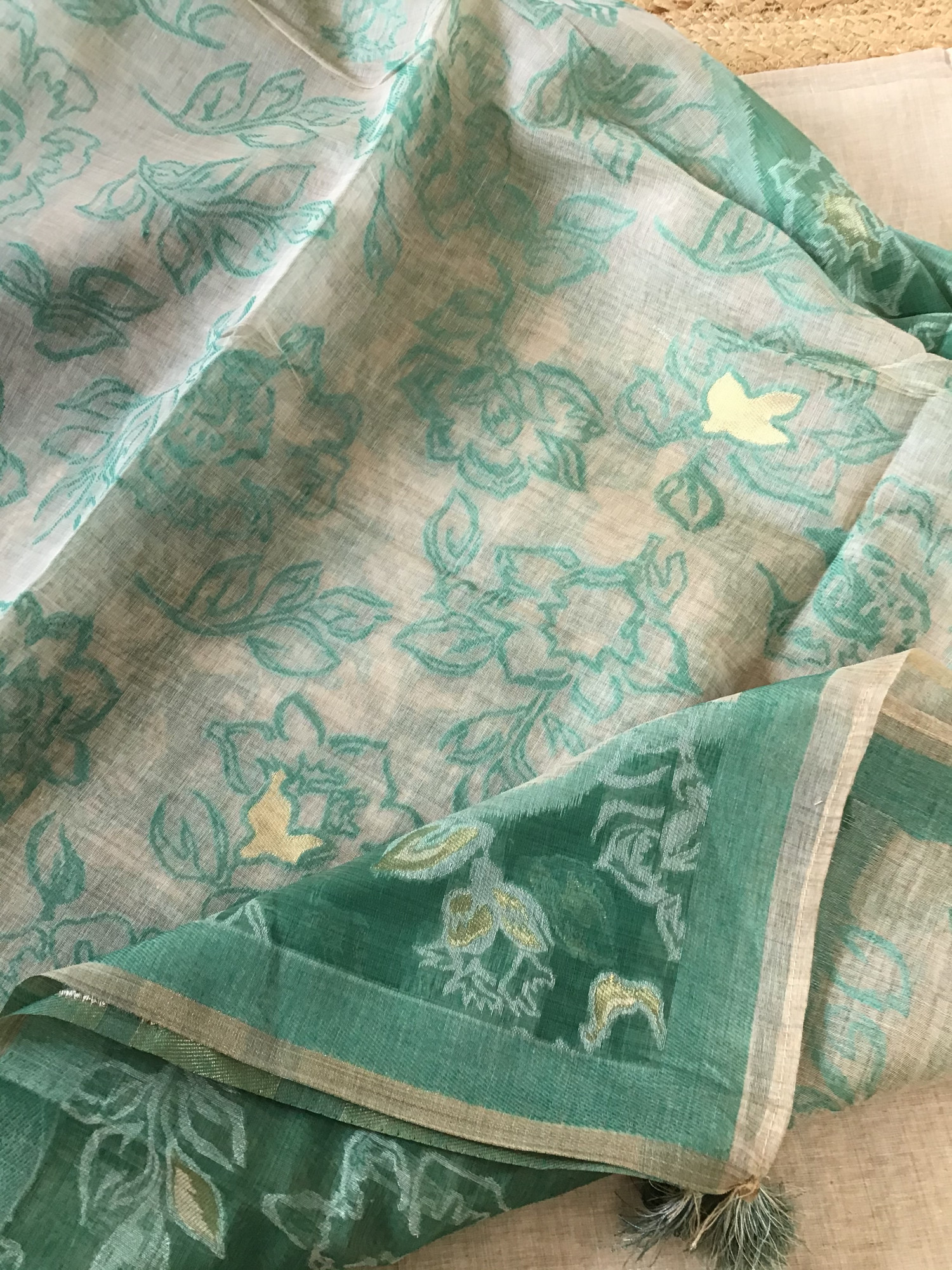 Soft Slub Chanderi Embroidered Suit - Beige