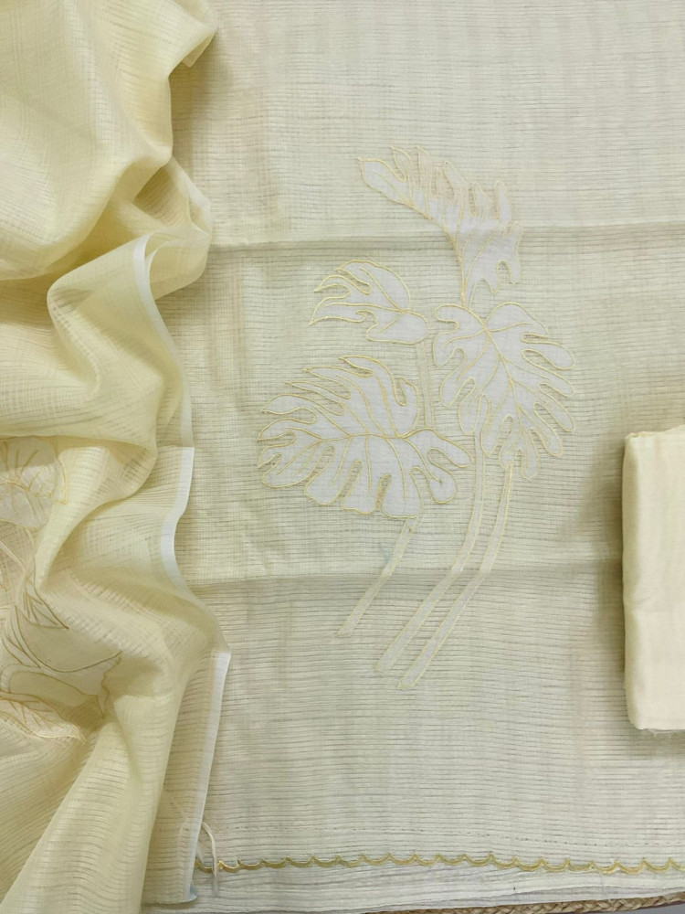 Image of Soft Kota Silk Embroidered Suit - Yellow