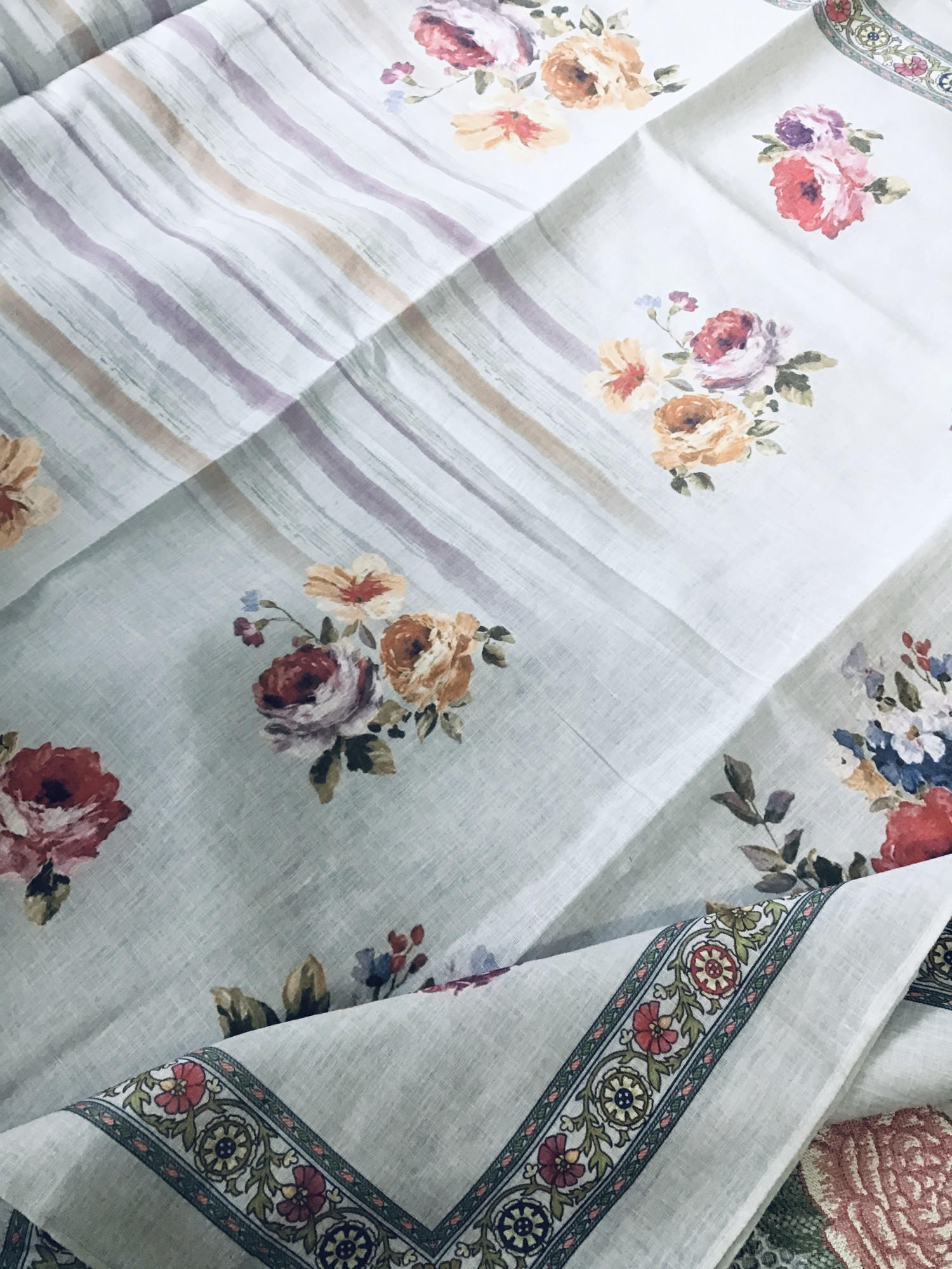Pure Linen Jute Cotton Printed Embroidered Suit - Grey